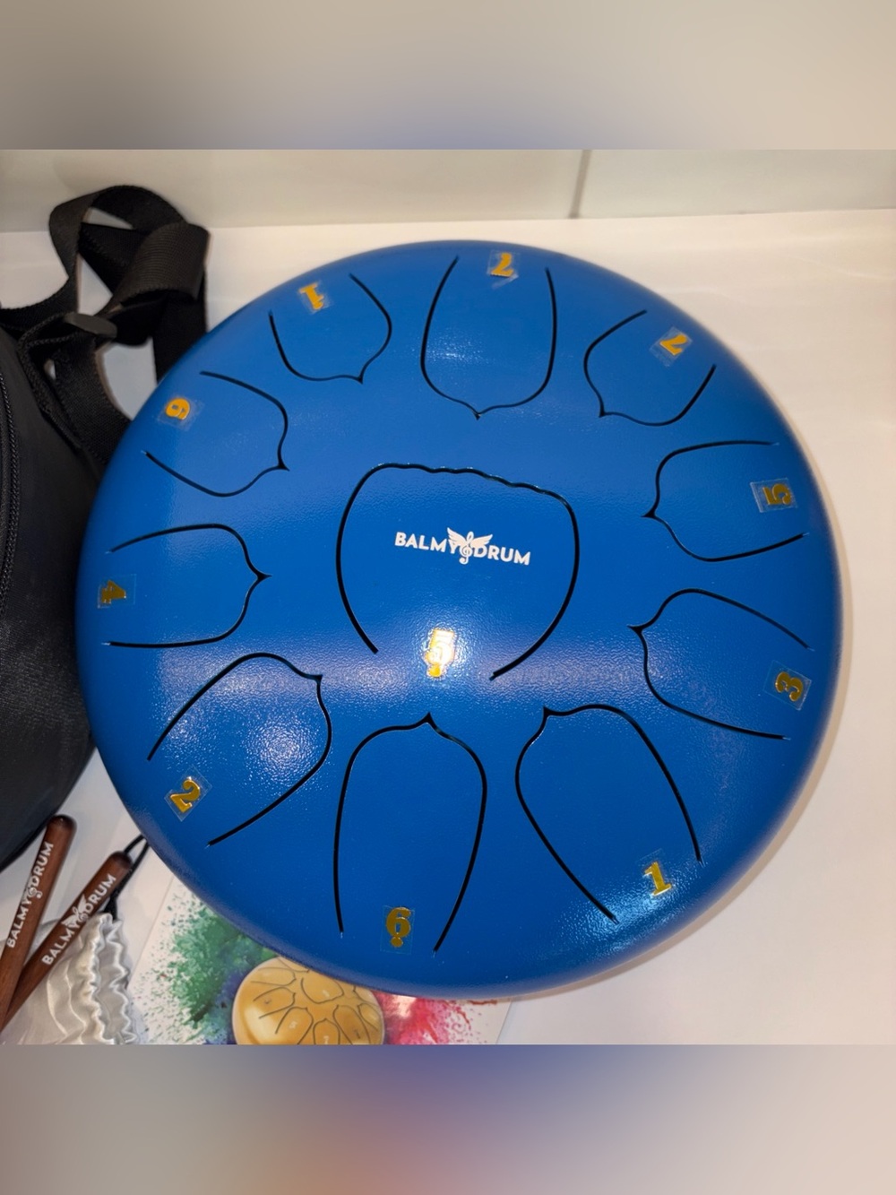Balmy Drum 8" Blue Steel Tongue Drum with Bag and Mallets - Picture 3 of 8
